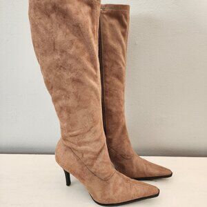 Ellemenno Tall "Delight" Caramel Faux Suede Knee High Boots Side Zip Size 7